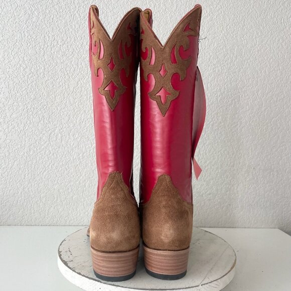 Rod Patrick Mens Cowboy Boots 14AAAA Brown Rough Out  Western Blunt Toe Red Top - Picture 4 of 11